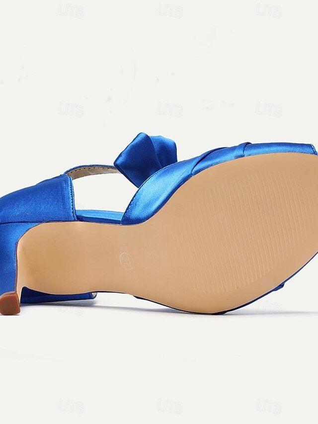 Elegant Open-Toe Bow Detail High Heel Satin Sandals - Image 6