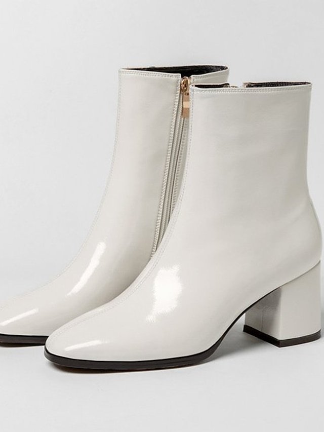 Elegant Patent Leather Side-Zip Block Heel Ankle Boots - Image 2