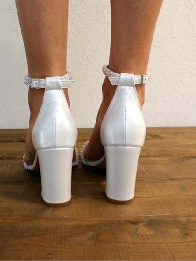 Elegant Pearl Embellished Ankle Strap Block Heel Sandals - Image 3