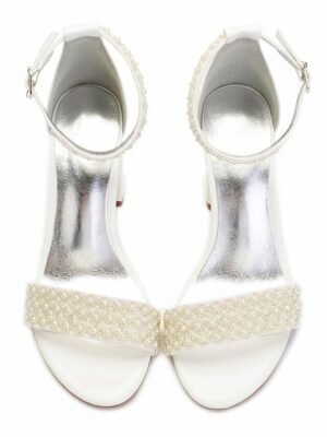 Elegant Pearl Embellished Ankle Strap Block Heel Sandals - Image 5