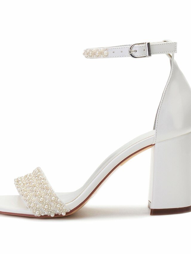 Elegant Pearl Embellished Ankle Strap Block Heel Sandals - Image 6
