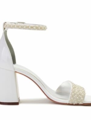 Elegant Pearl Embellished Ankle Strap Block Heel Sandals - Image 7