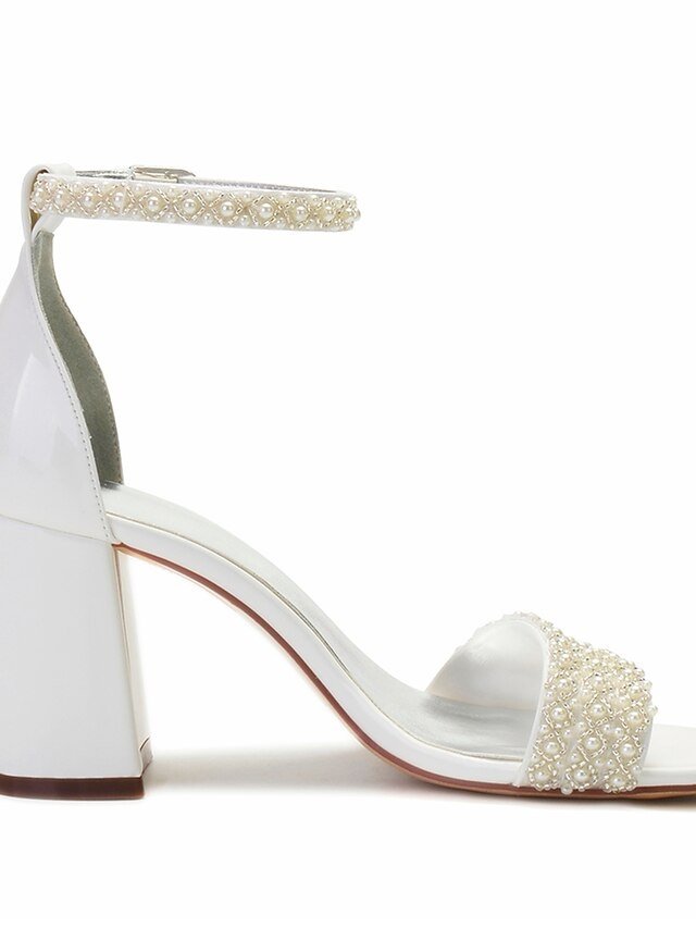 Elegant Pearl Embellished Ankle Strap Block Heel Sandals - Image 7