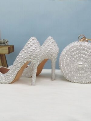 Elegant Pearl-Embellished Stiletto Heels & Purse Set - Image 5