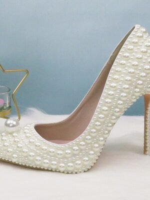 Elegant Pearl-Embellished Stiletto Heels & Purse Set - Image 6