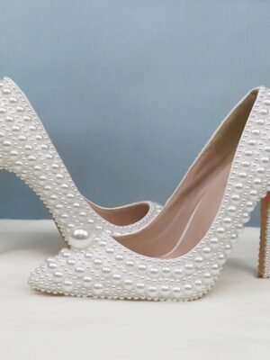 Elegant Pearl-Embellished Stiletto Heels & Purse Set - Image 7