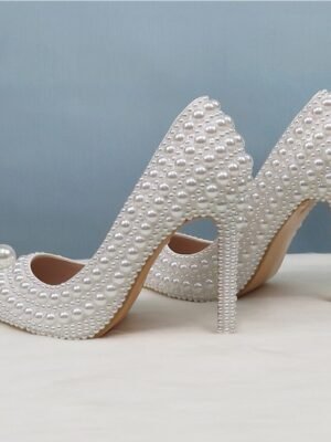 Elegant Pearl-Embellished Stiletto Heels & Purse Set - Image 8