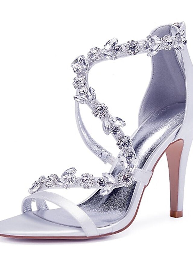 Elegant Pink Satin Rhinestone Floral High Heel Sandals - Image 10