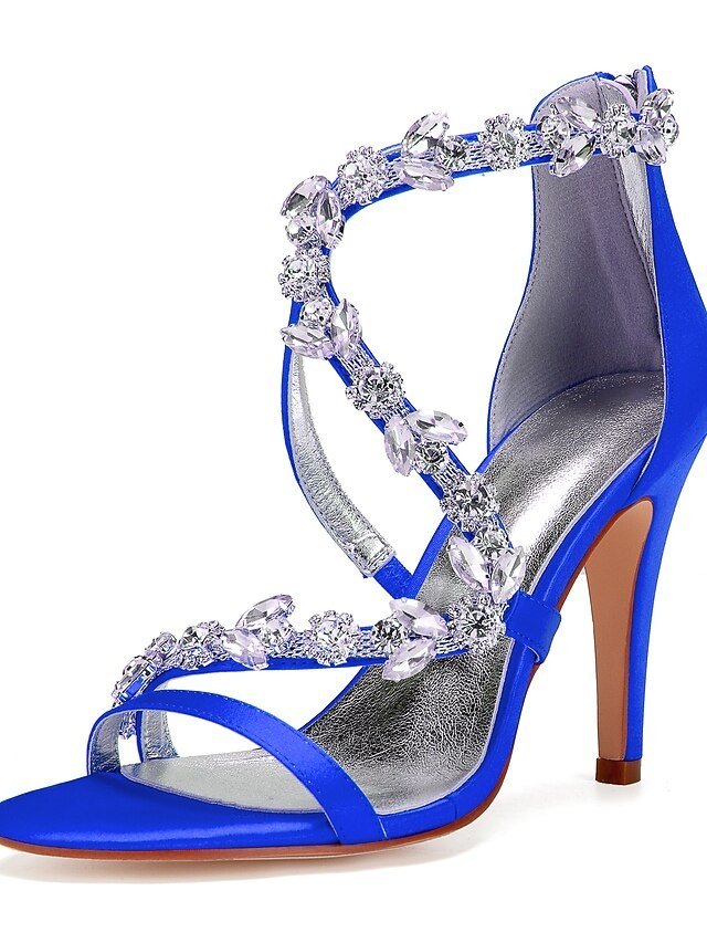 Elegant Pink Satin Rhinestone Floral High Heel Sandals - Image 11