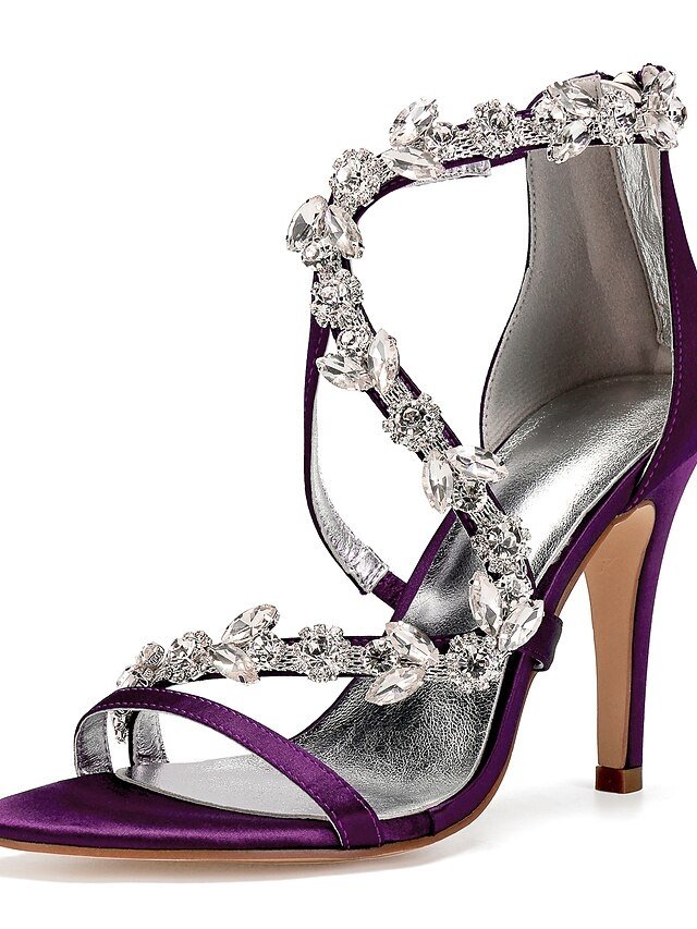 Elegant Pink Satin Rhinestone Floral High Heel Sandals - Image 14