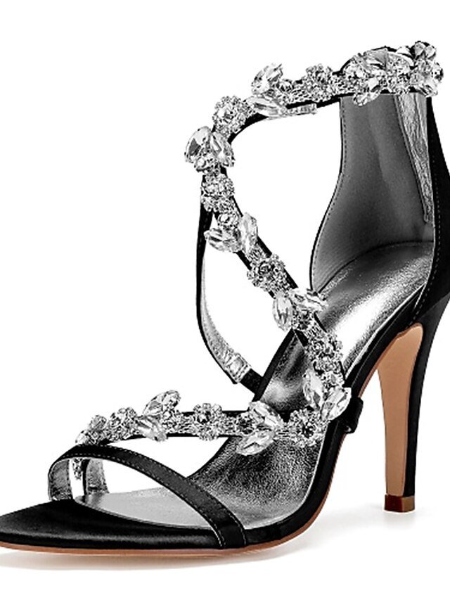 Elegant Pink Satin Rhinestone Floral High Heel Sandals - Image 19