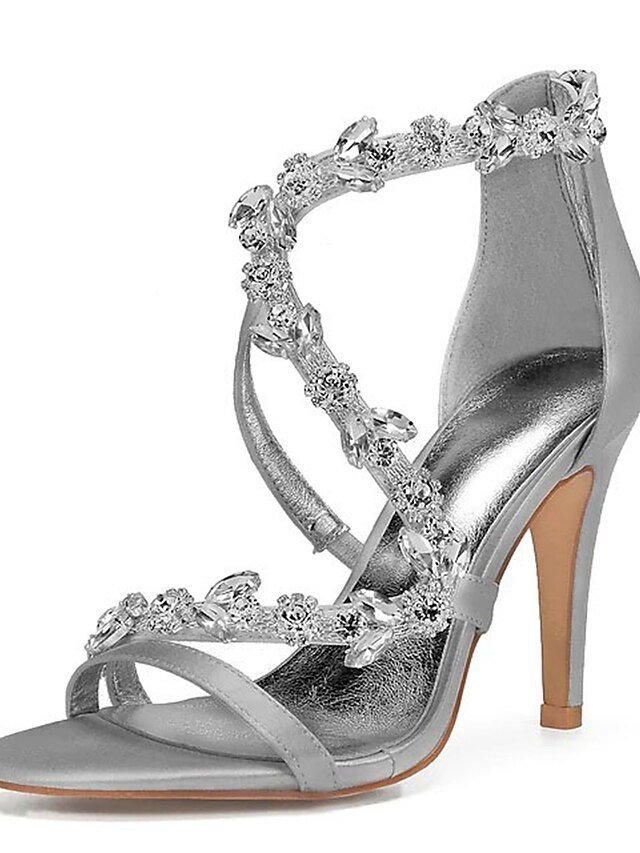 Elegant Pink Satin Rhinestone Floral High Heel Sandals - Image 20