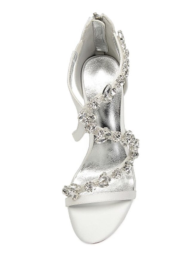 Elegant Pink Satin Rhinestone Floral High Heel Sandals - Image 5