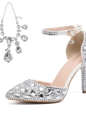 Elegant Pointed Toe Crystal Embellished Stiletto Heels - Image 11