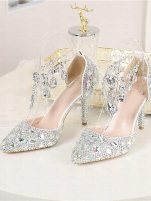 Elegant Pointed Toe Crystal Embellished Stiletto Heels - Image 3