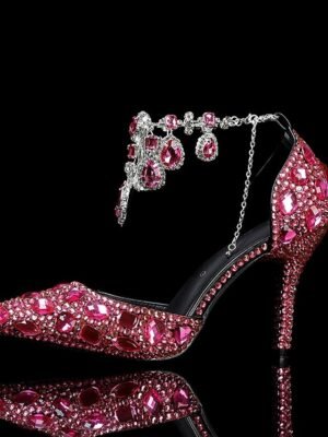 Elegant Pointed Toe Crystal Embellished Stiletto Heels - Image 9