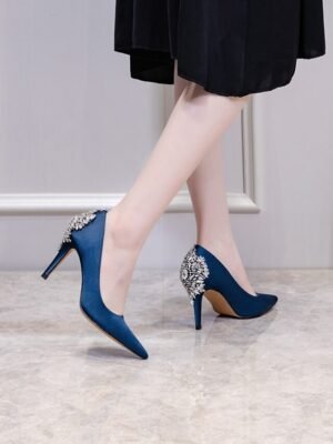 Elegant Pointed Toe High Heel Imitation Rhinestone Satin Pumps - Image 10