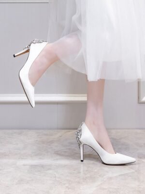 Elegant Pointed Toe High Heel Imitation Rhinestone Satin Pumps - Image 12