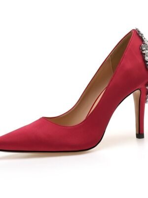 Elegant Pointed Toe High Heel Imitation Rhinestone Satin Pumps - Image 3