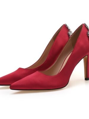 Elegant Pointed Toe High Heel Imitation Rhinestone Satin Pumps - Image 4