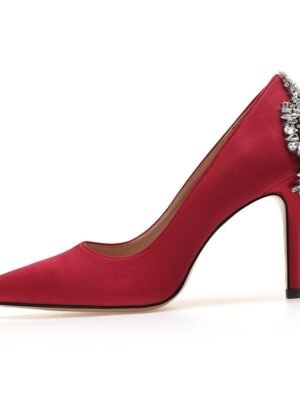 Elegant Pointed Toe High Heel Imitation Rhinestone Satin Pumps - Image 5
