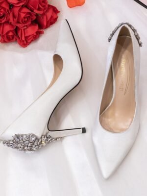 Elegant Pointed Toe High Heel Imitation Rhinestone Satin Pumps - Image 8