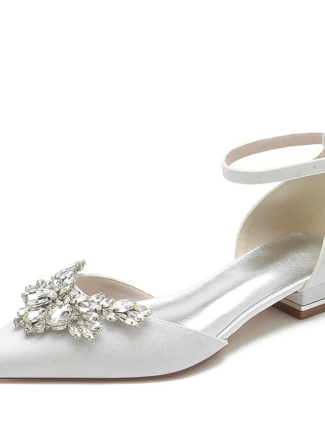 Elegant Pointed-Toe Rhinestone Floral Satin Flats - Image 1