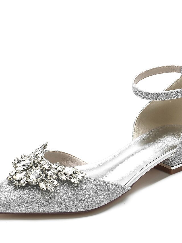 Elegant Pointed-Toe Rhinestone Floral Satin Flats - Image 2