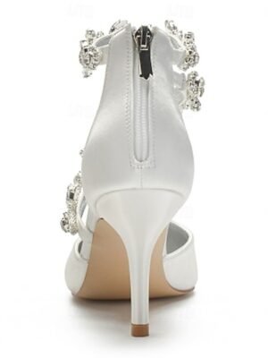 Elegant Pointed Toe Satin Rhinestone Ankle Strap High Heel Shoes - Image 7