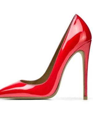 Elegant Red Patent Leather Pointed Toe Stiletto Heels - Image 2