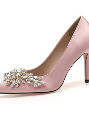Elegant Rhinestone Embellished Satin Pointed Toe High Heels - Image 1