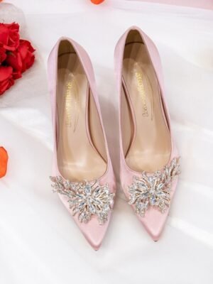 Elegant Rhinestone Embellished Satin Pointed Toe High Heels - Image 2