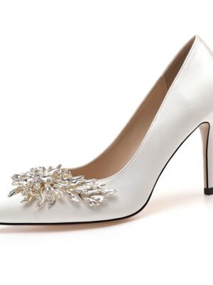 Elegant Rhinestone Embellished Satin Pointed Toe High Heels - Image 3