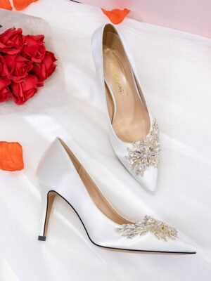 Elegant Rhinestone Embellished Satin Pointed Toe High Heels - Image 4