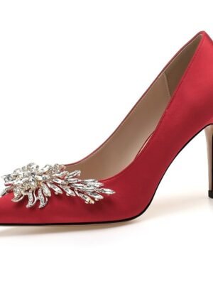 Elegant Rhinestone Embellished Satin Pointed Toe High Heels - Image 5