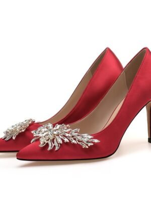 Elegant Rhinestone Embellished Satin Pointed Toe High Heels - Image 6