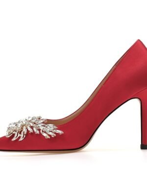 Elegant Rhinestone Embellished Satin Pointed Toe High Heels - Image 7