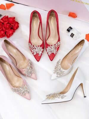 Elegant Rhinestone Embellished Satin Pointed Toe High Heels - Image 9