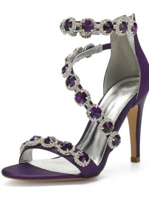 Elegant Rhinestone Strappy High Heel Satin Sandals - Image 11