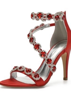Elegant Rhinestone Strappy High Heel Satin Sandals - Image 13