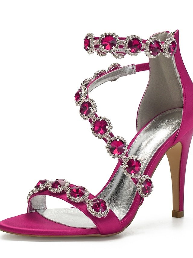 Elegant Rhinestone Strappy High Heel Satin Sandals - Image 2