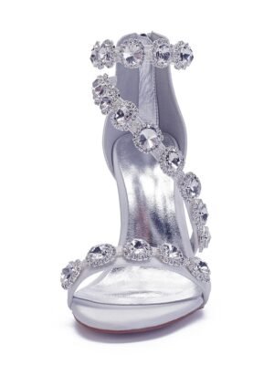 Elegant Rhinestone Strappy High Heel Satin Sandals - Image 20