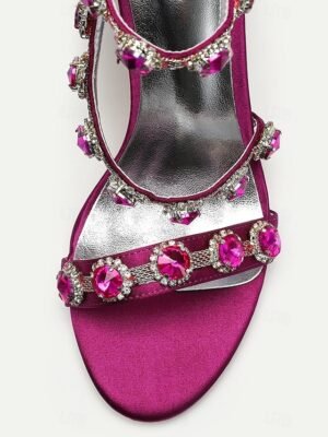 Elegant Rhinestone Strappy High Heel Satin Sandals - Image 4