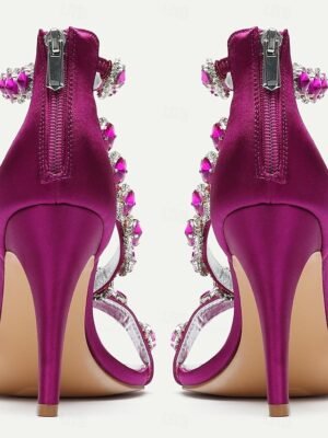 Elegant Rhinestone Strappy High Heel Satin Sandals - Image 6