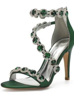 Elegant Rhinestone Strappy High Heel Satin Sandals - Image 7