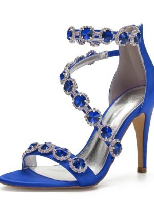 Elegant Rhinestone Strappy High Heel Satin Sandals - Image 8