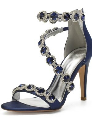 Elegant Rhinestone Strappy High Heel Satin Sandals - Image 9