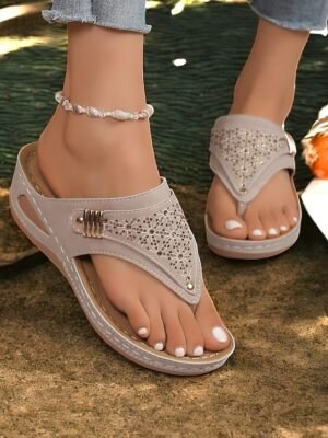 Elegant Rhinestone Wedge Open Toe Summer Flip-Flop Sandals - Image 10