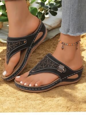 Elegant Rhinestone Wedge Open Toe Summer Flip-Flop Sandals - Image 14