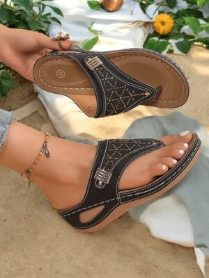 Elegant Rhinestone Wedge Open Toe Summer Flip-Flop Sandals - Image 16